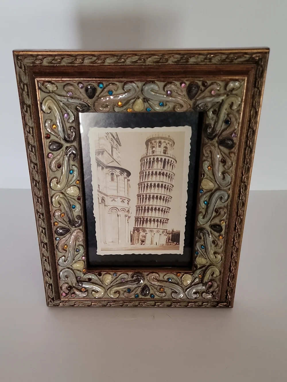 Mosaic Picture Frame – Antique Bronze Filigree with Inlaid Polish Stones